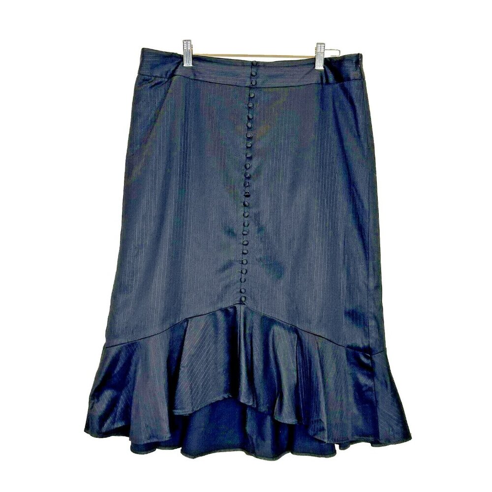 Vintage Mob Wife Skirt Size 14 Black Pinstripe Pencil Midi Gangster Y2K 90's